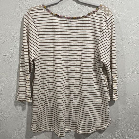 💥BOGO💥 Postmark Anthropologie White & Tan Farrago Tunic Top Size Large - Picture 7 of 9